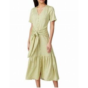 Love, Whit Citron Dot Midi Dress Button Front Peasant‎ Prairie S